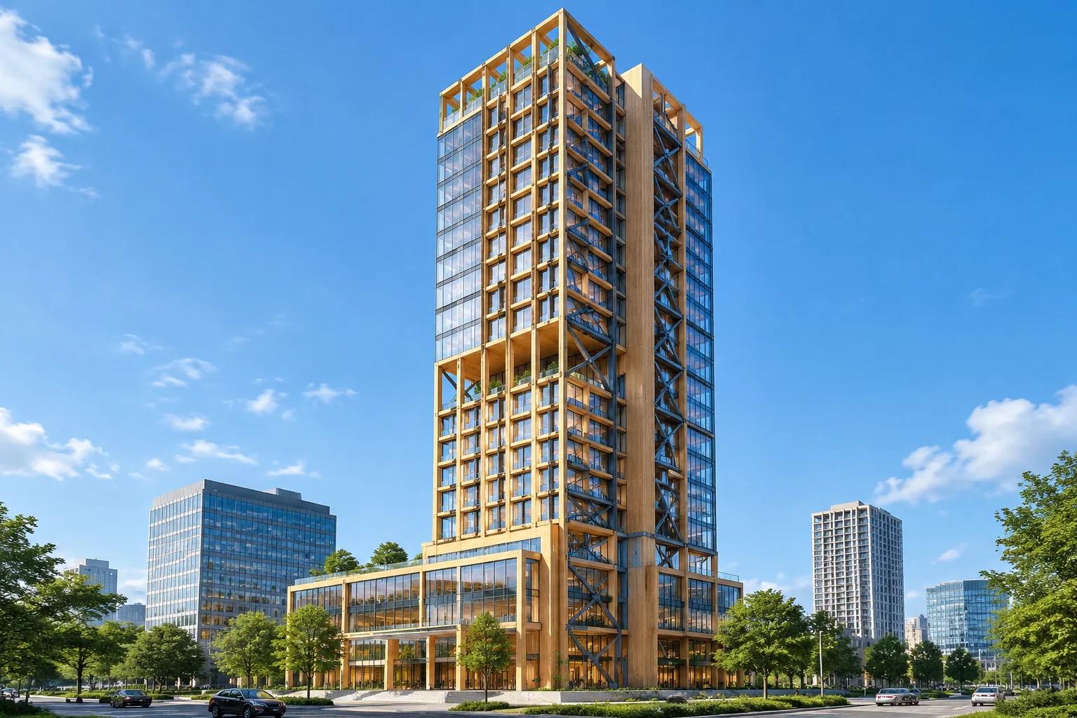 Bevel mass-timber high-rise building
