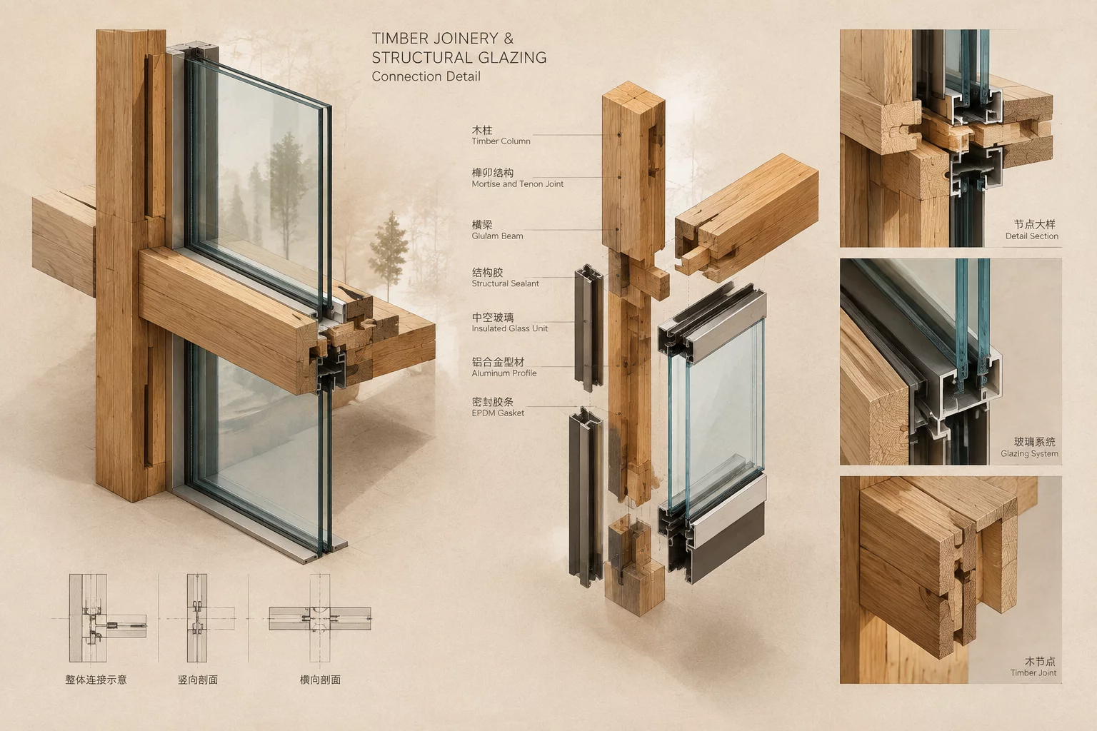 Detailed architectural construction drawing and joinery detail